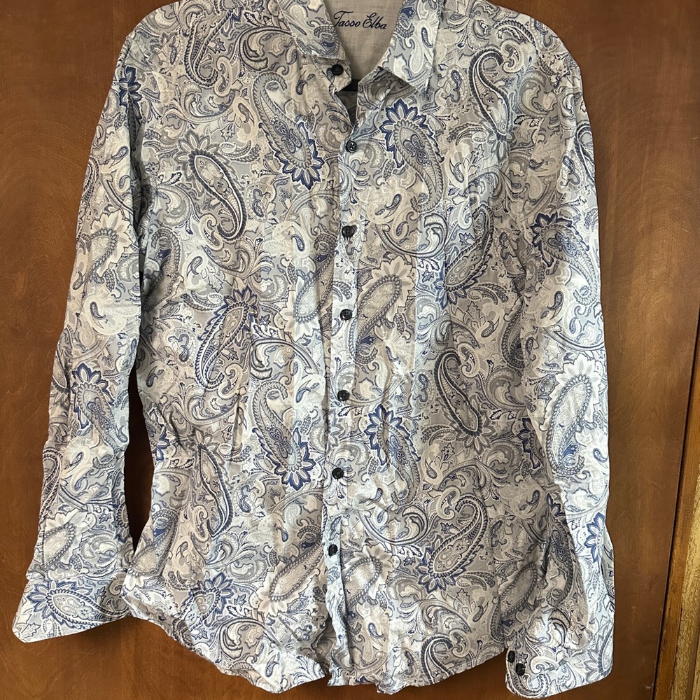 Tasso Elba Blue and White Paisley Shirt